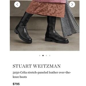 Stuart Weitzman Black Leather Knee High Boots Stretch Panel Riding Boots Sz 8.5